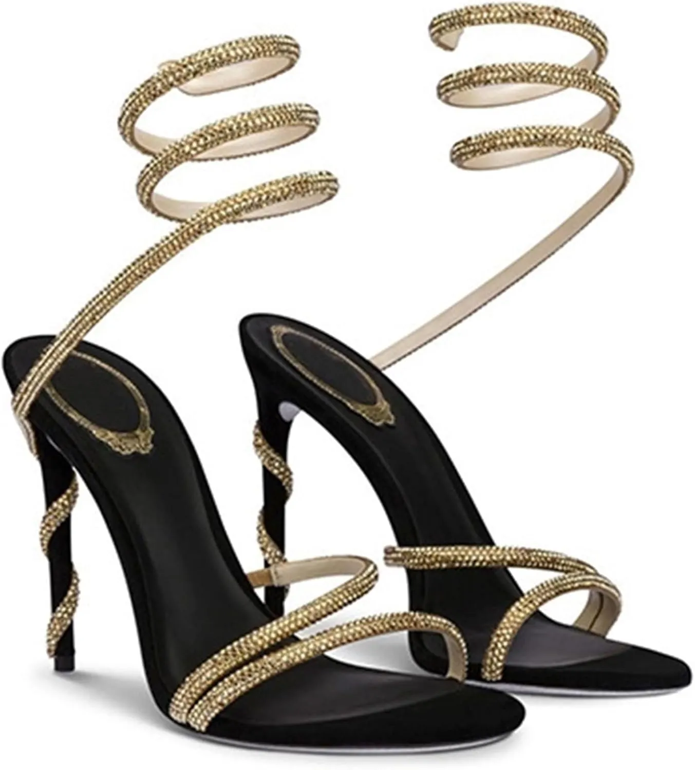 Women's Strappy Sandals Heels Spiral Stiletto Heels Peep Toe Cross Ankle Strap Rhinestones Pumps Slingback Buckle Wedding Prom Shoes