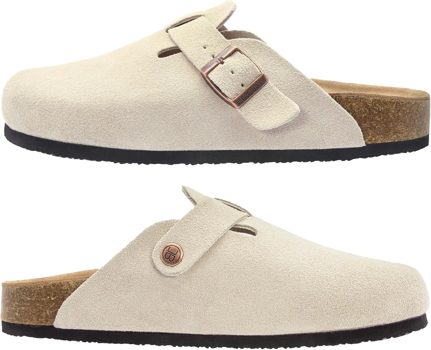 Women's Suede Clogs Men's Slip-On Mules Non-Slip Potato Shoes Arch Support Sandals with Adjustable Buckle for Indoor & Outdoor Use