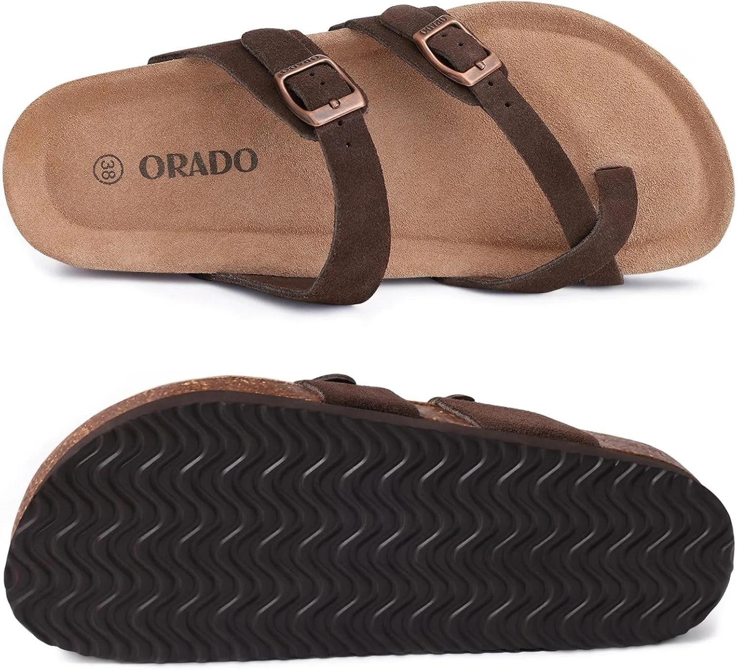 Women's Suede Platform Sandals Cork Footbed Adjustable Comfortable Support Summer Slides