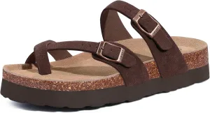 Women's Suede Platform Sandals Cork Footbed Adjustable Comfortable Support Summer Slides