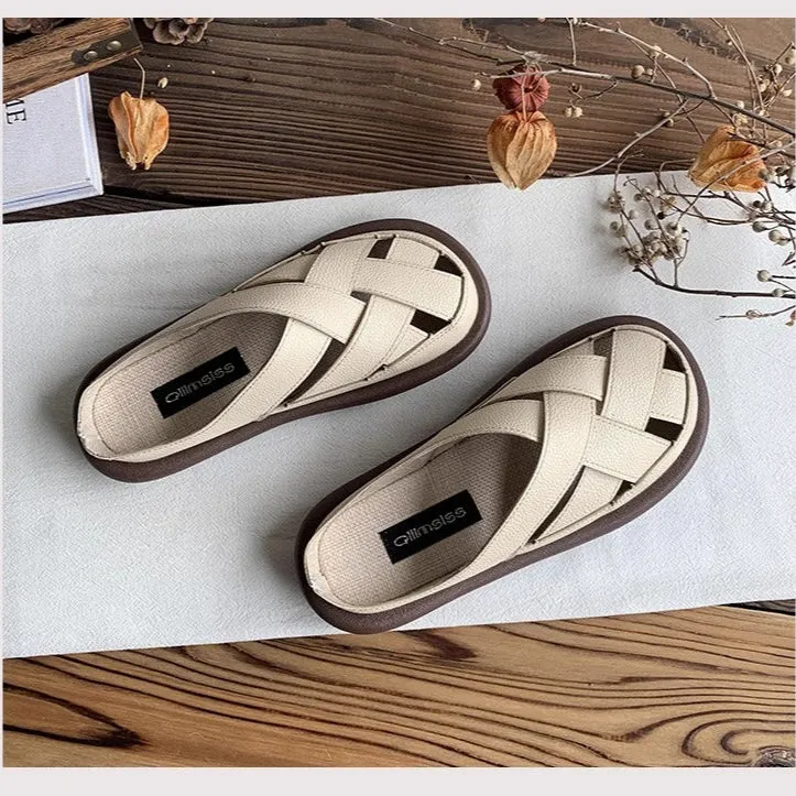 Women's Summer Closed Toe Hollow Out Flat Mule Shoes