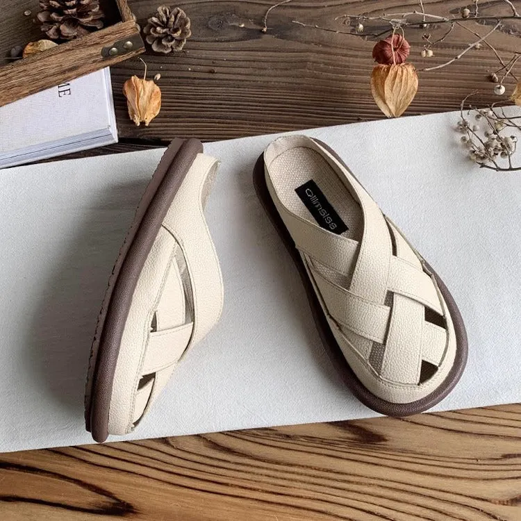 Women's Summer Closed Toe Hollow Out Flat Mule Shoes