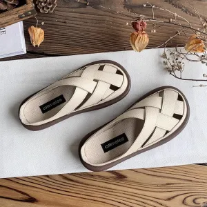 Women's Summer Closed Toe Hollow Out Flat Mule Shoes
