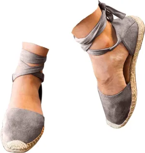 Womens Summer Espadrille Platform Flat Sandals Closed Toe Crisscross Elastic Ankle Buckle Strap Arch Support Shoes