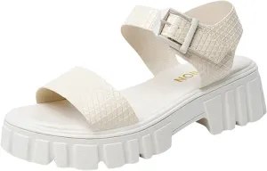 Women's Thick Strappy Chunky Sandal Hook and Eye Solid Platform Shoe Open Toe Slingback Sandals Summer Spring Shoes