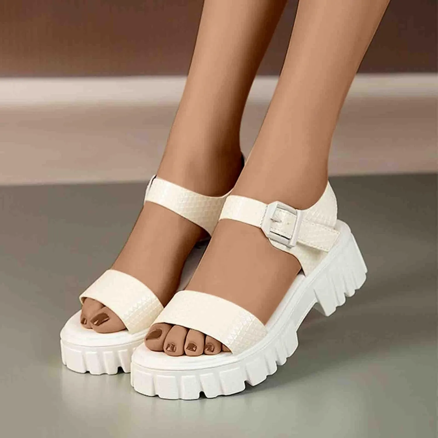 Women's Thick Strappy Chunky Sandal Hook and Eye Solid Platform Shoe Open Toe Slingback Sandals Summer Spring Shoes