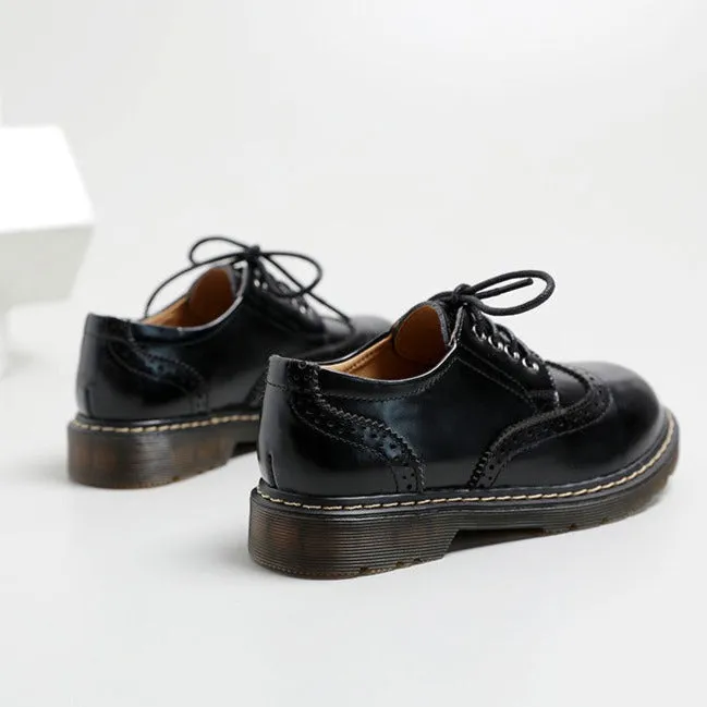 Women's Vintage Oxford Loafers Brogues Lace Up Casual Flats Shoes