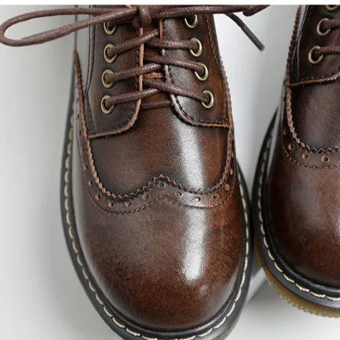 Women's Vintage Oxford Loafers Brogues Lace Up Casual Flats Shoes
