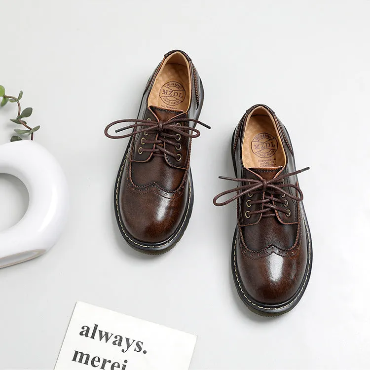 Women's Vintage Oxford Loafers Brogues Lace Up Casual Flats Shoes