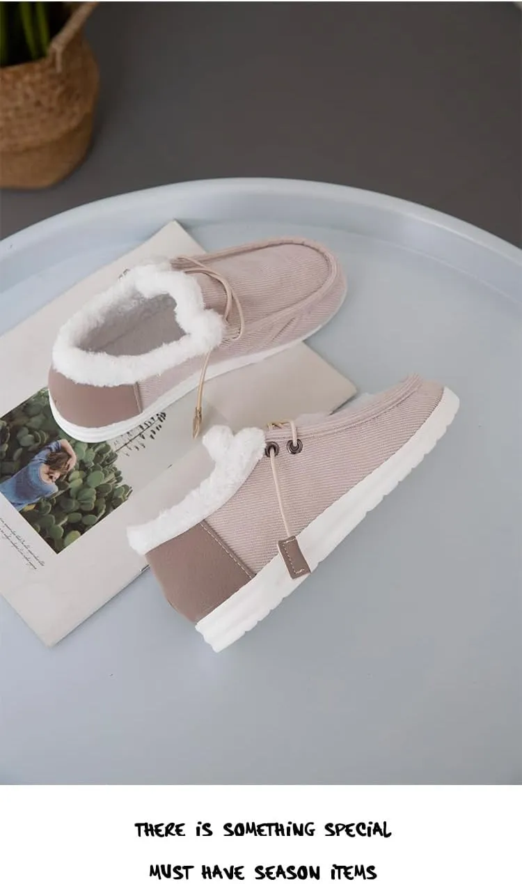 Women's Warm Lace up Loafers Casual Cozy Flat Slip on Wide Width Shoes Non-Slip Lightweight Canvas Driving Walking Shoes