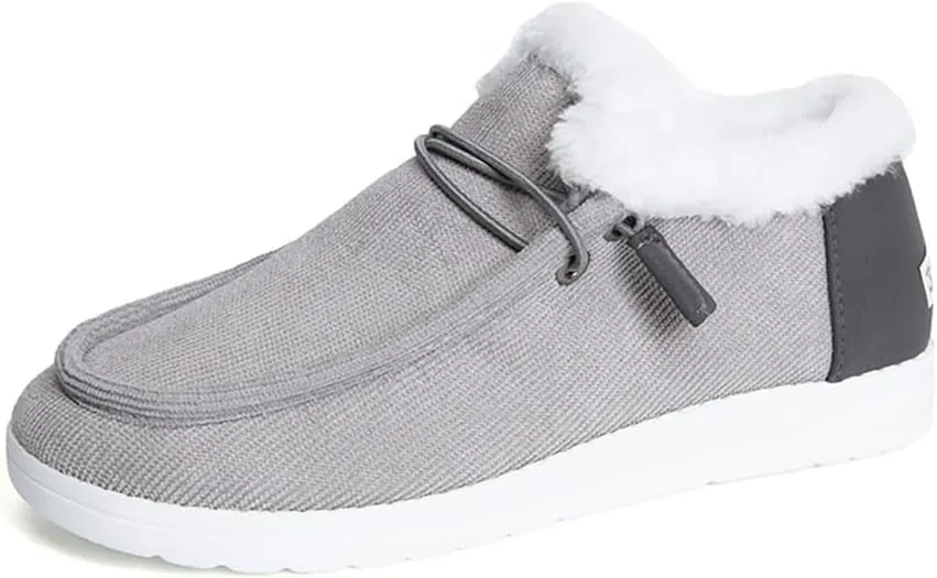 Women's Warm Lace up Loafers Casual Cozy Flat Slip on Wide Width Shoes Non-Slip Lightweight Canvas Driving Walking Shoes