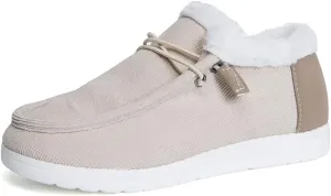 Women's Warm Lace up Loafers Casual Cozy Flat Slip on Wide Width Shoes Non-Slip Lightweight Canvas Driving Walking Shoes
