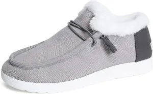 Women's Warm Lace up Loafers Casual Cozy Flat Slip on Wide Width Shoes Non-Slip Lightweight Canvas Driving Walking Shoes