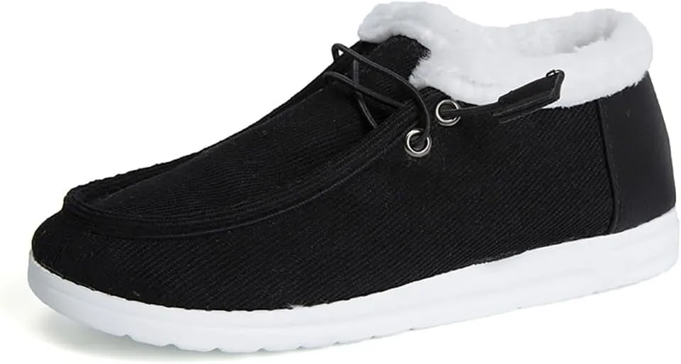Women's Warm Lace up Loafers Casual Cozy Flat Slip on Wide Width Shoes Non-Slip Lightweight Canvas Driving Walking Shoes