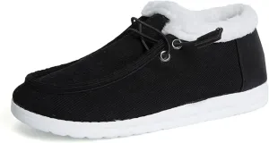 Women's Warm Lace up Loafers Casual Cozy Flat Slip on Wide Width Shoes Non-Slip Lightweight Canvas Driving Walking Shoes