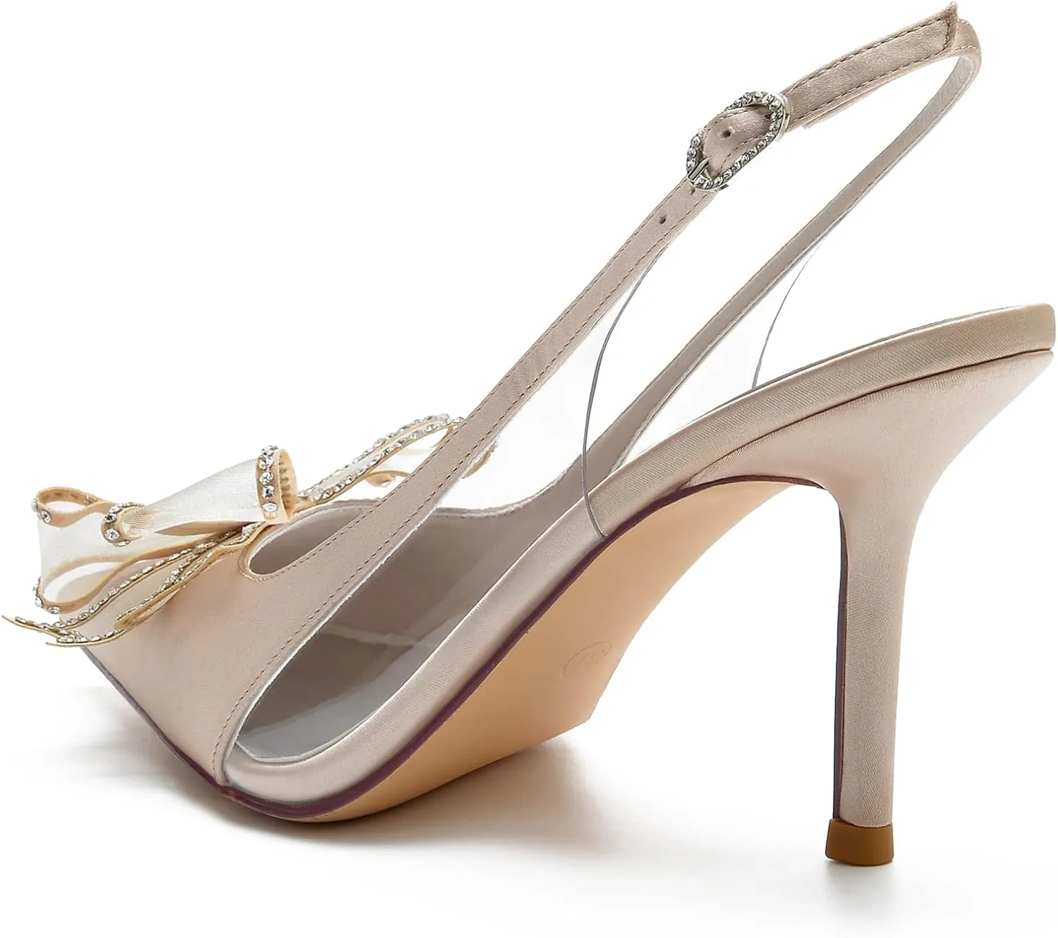 Women's Wedding Bridal Dress Shoes Satin High Heels Pointed Toe with Bow Beaded Pumps Formal Evening Prom Party Closed Toe Sandals