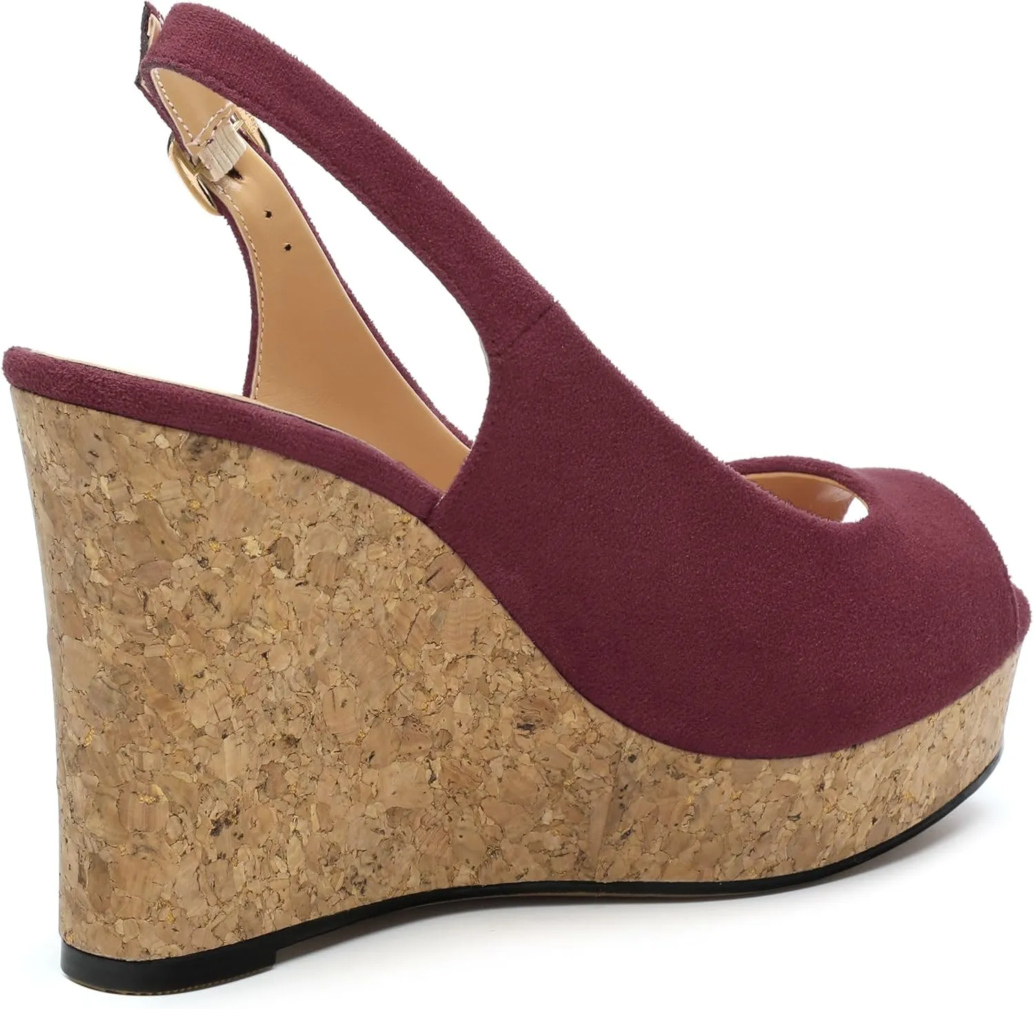 Womens Wedge Platform Sandals Peep Open Toe Slingback Buckle High Heel Dress Shoes Pumps Suede 3.94 Inch