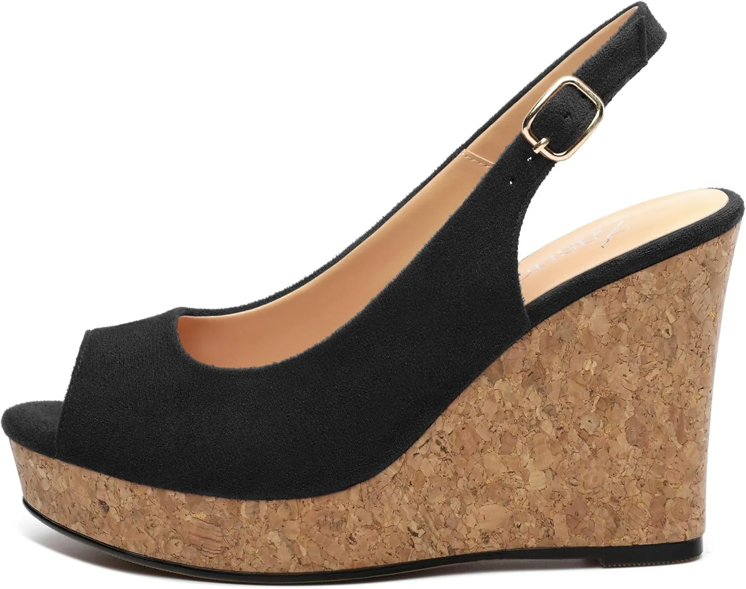 Womens Wedge Platform Sandals Peep Open Toe Slingback Buckle High Heel Dress Shoes Pumps Suede 3.94 Inch