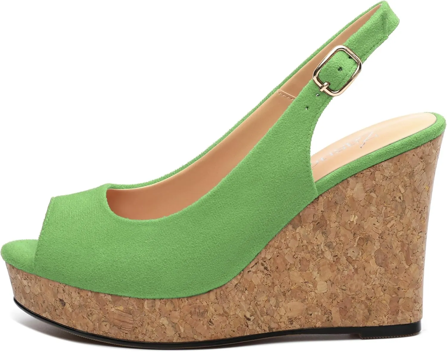 Womens Wedge Platform Sandals Peep Open Toe Slingback Buckle High Heel Dress Shoes Pumps Suede 3.94 Inch