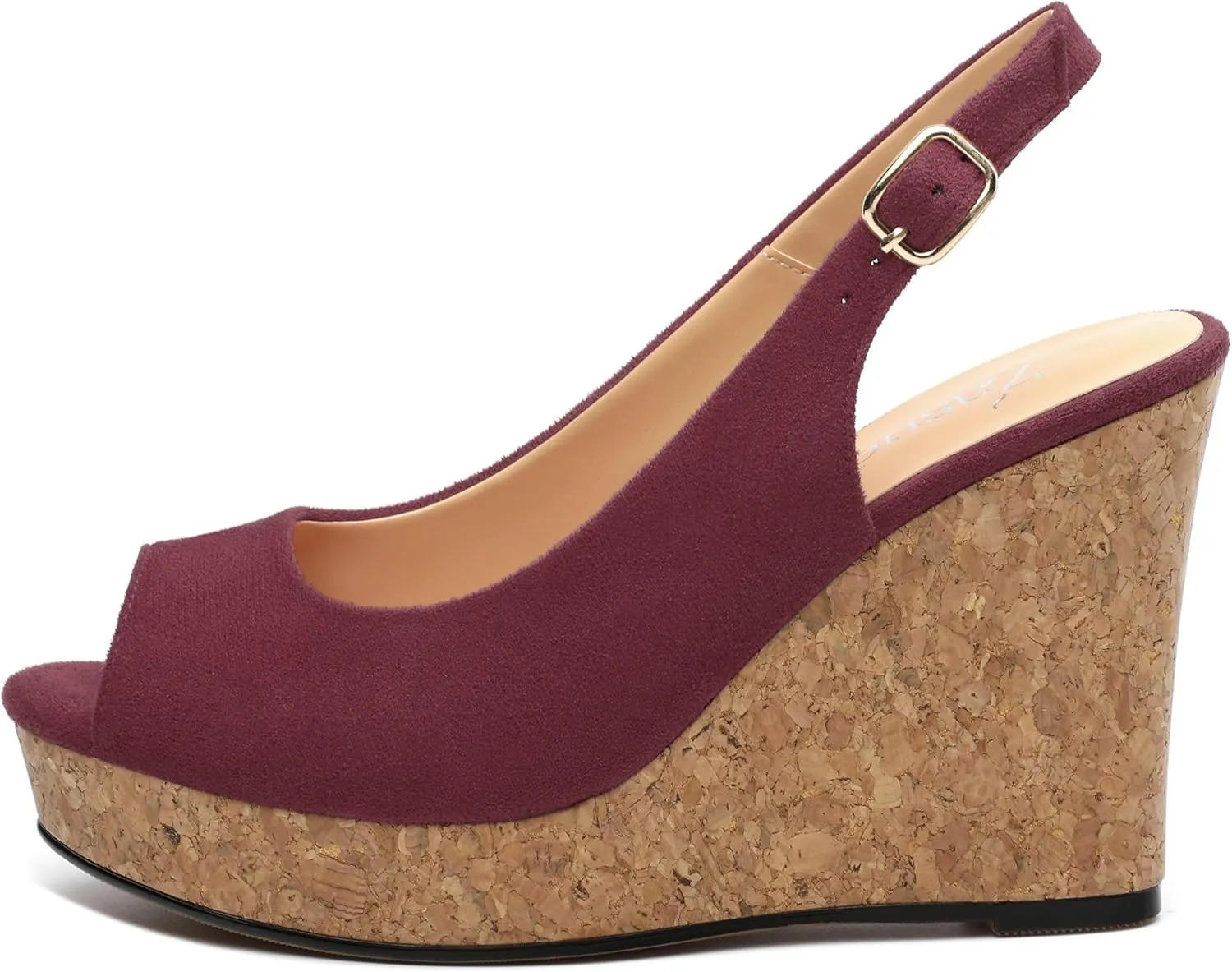 Womens Wedge Platform Sandals Peep Open Toe Slingback Buckle High Heel Dress Shoes Pumps Suede 3.94 Inch