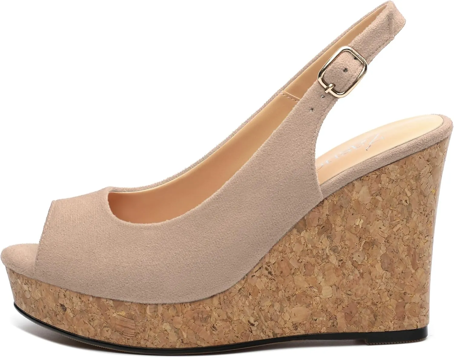 Womens Wedge Platform Sandals Peep Open Toe Slingback Buckle High Heel Dress Shoes Pumps Suede 3.94 Inch