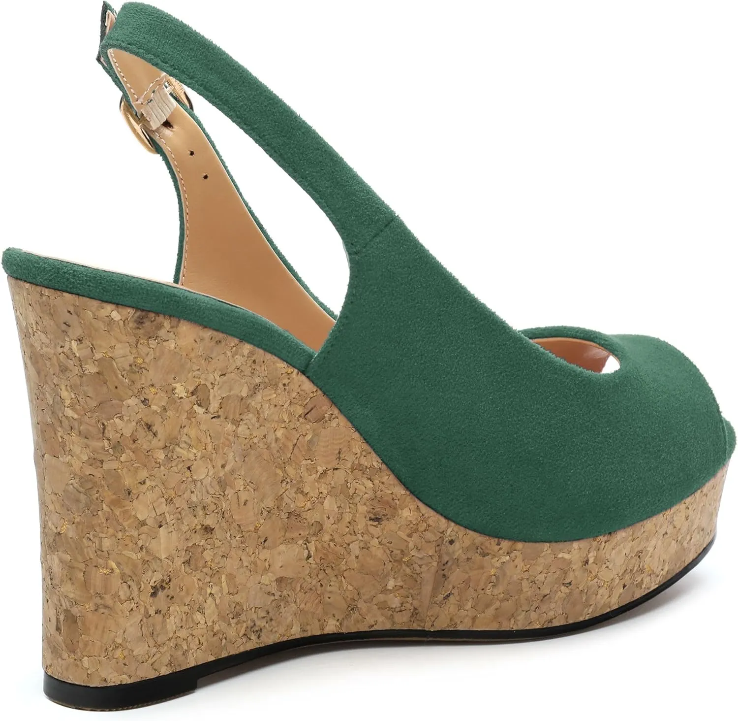 Womens Wedge Platform Sandals Peep Open Toe Slingback Buckle High Heel Dress Shoes Pumps Suede 3.94 Inch