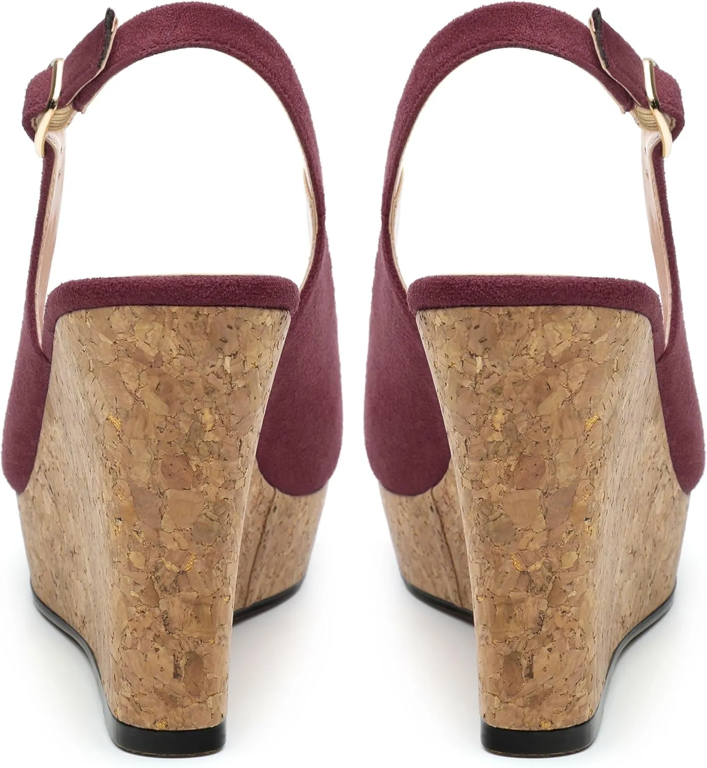 Womens Wedge Platform Sandals Peep Open Toe Slingback Buckle High Heel Dress Shoes Pumps Suede 3.94 Inch