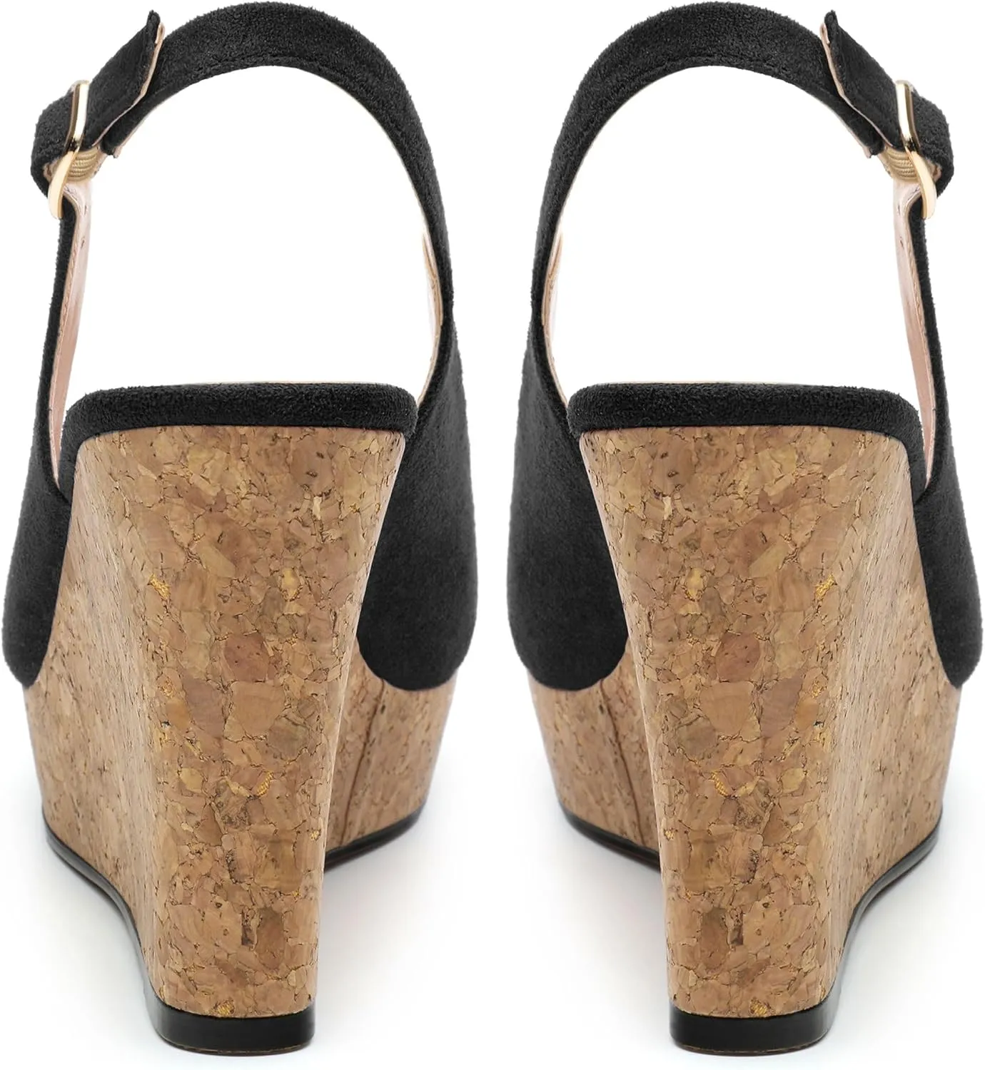 Womens Wedge Platform Sandals Peep Open Toe Slingback Buckle High Heel Dress Shoes Pumps Suede 3.94 Inch