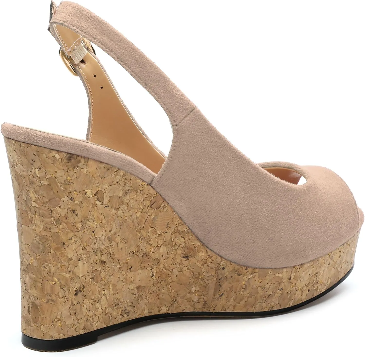 Womens Wedge Platform Sandals Peep Open Toe Slingback Buckle High Heel Dress Shoes Pumps Suede 3.94 Inch