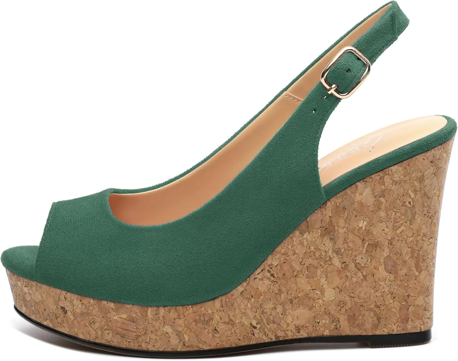 Womens Wedge Platform Sandals Peep Open Toe Slingback Buckle High Heel Dress Shoes Pumps Suede 3.94 Inch