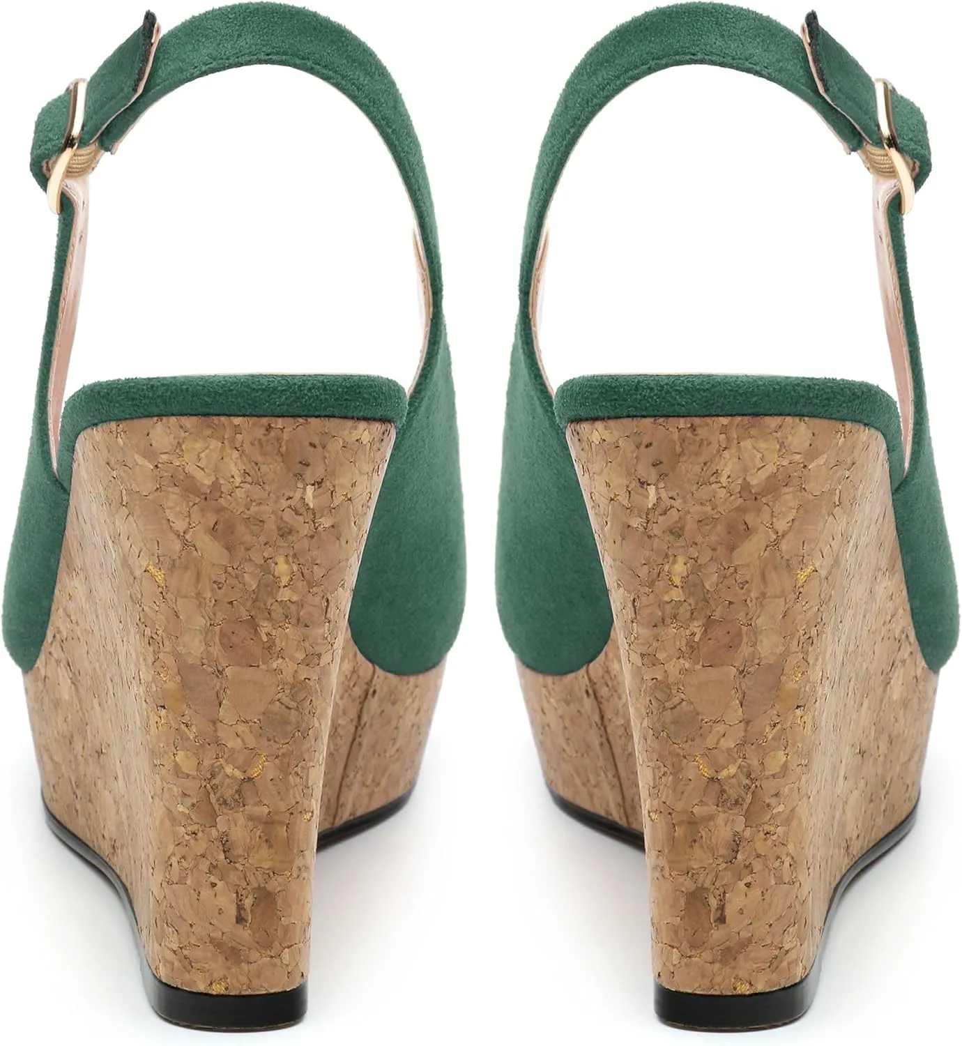Womens Wedge Platform Sandals Peep Open Toe Slingback Buckle High Heel Dress Shoes Pumps Suede 3.94 Inch