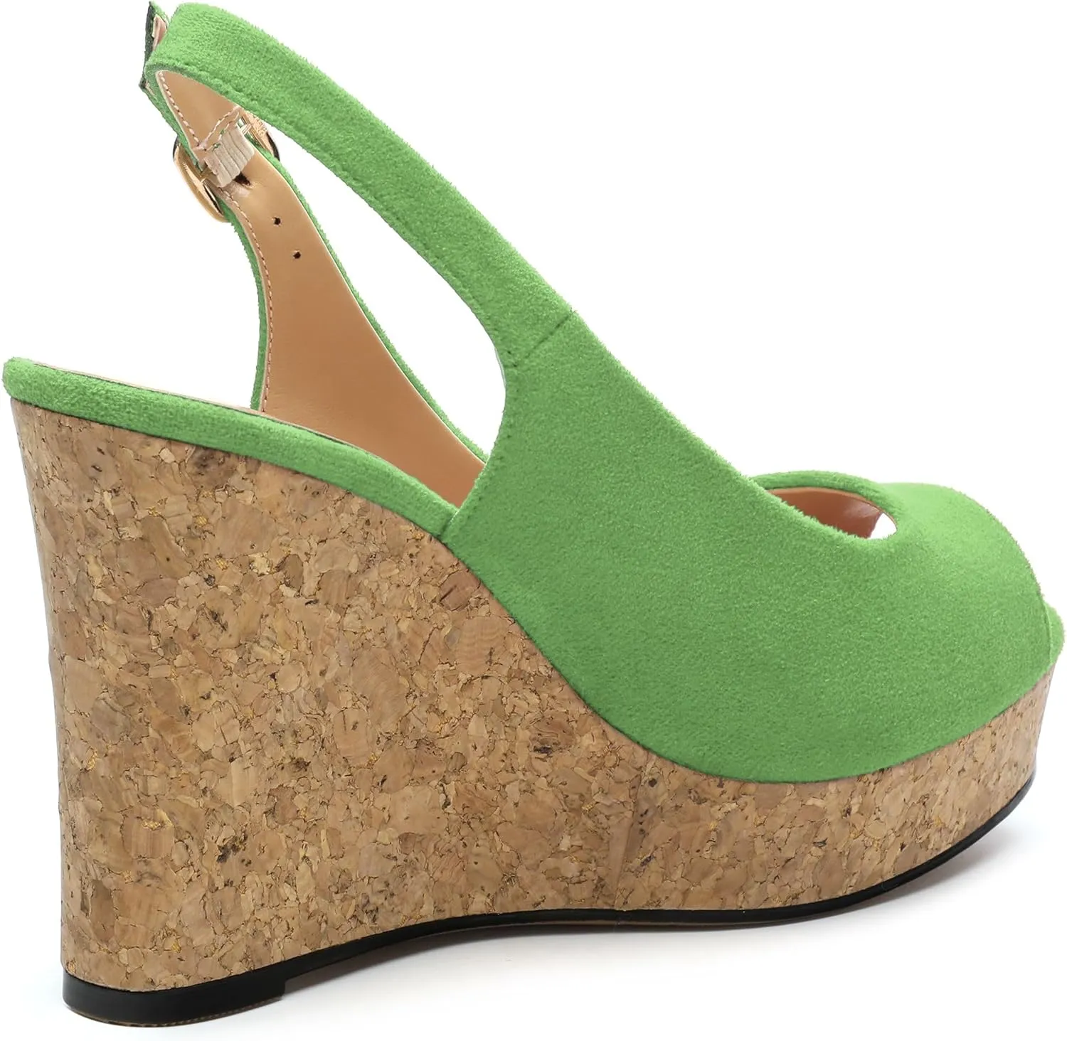 Womens Wedge Platform Sandals Peep Open Toe Slingback Buckle High Heel Dress Shoes Pumps Suede 3.94 Inch