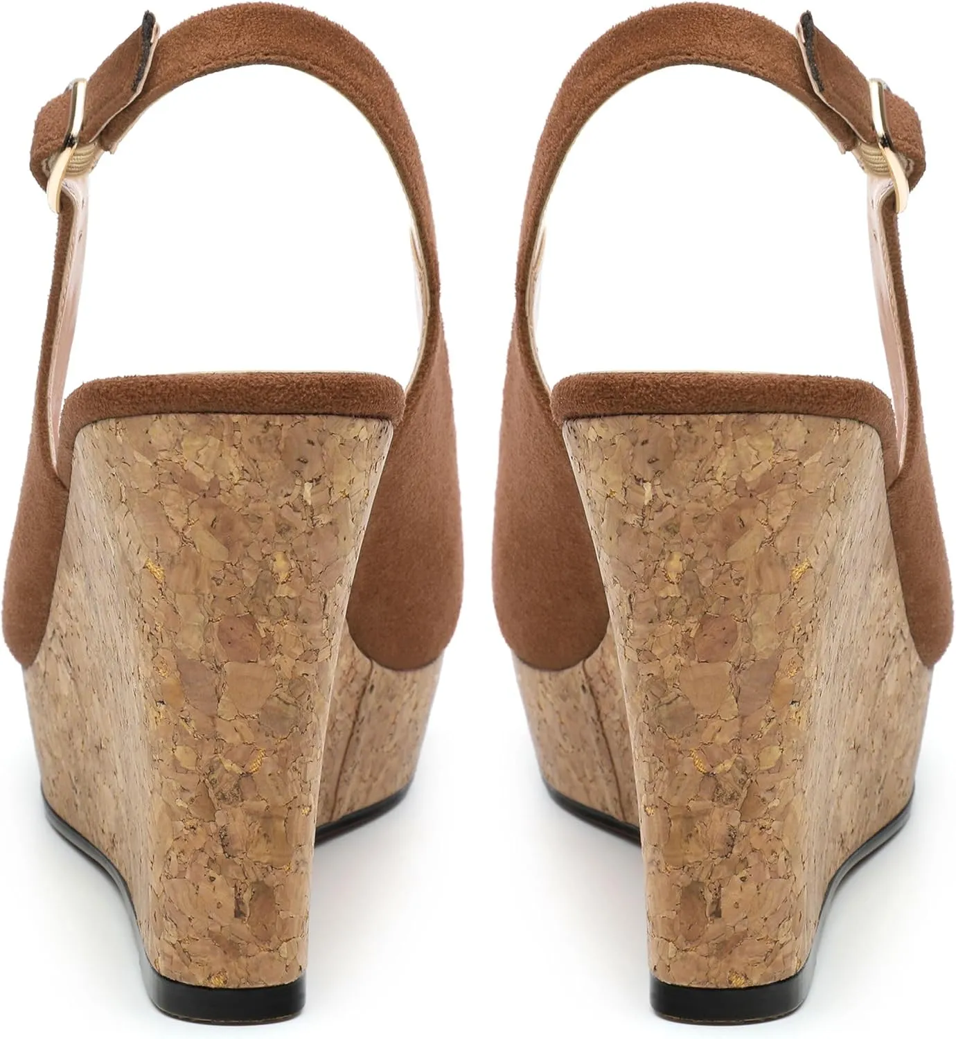 Womens Wedge Platform Sandals Peep Open Toe Slingback Buckle High Heel Dress Shoes Pumps Suede 3.94 Inch