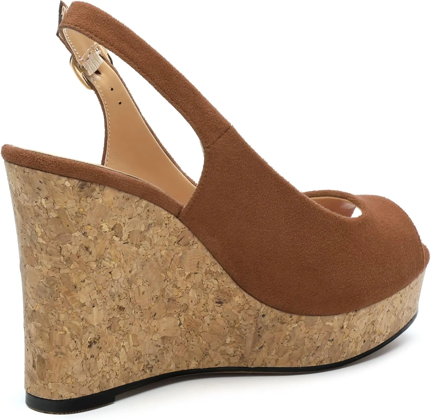 Womens Wedge Platform Sandals Peep Open Toe Slingback Buckle High Heel Dress Shoes Pumps Suede 3.94 Inch