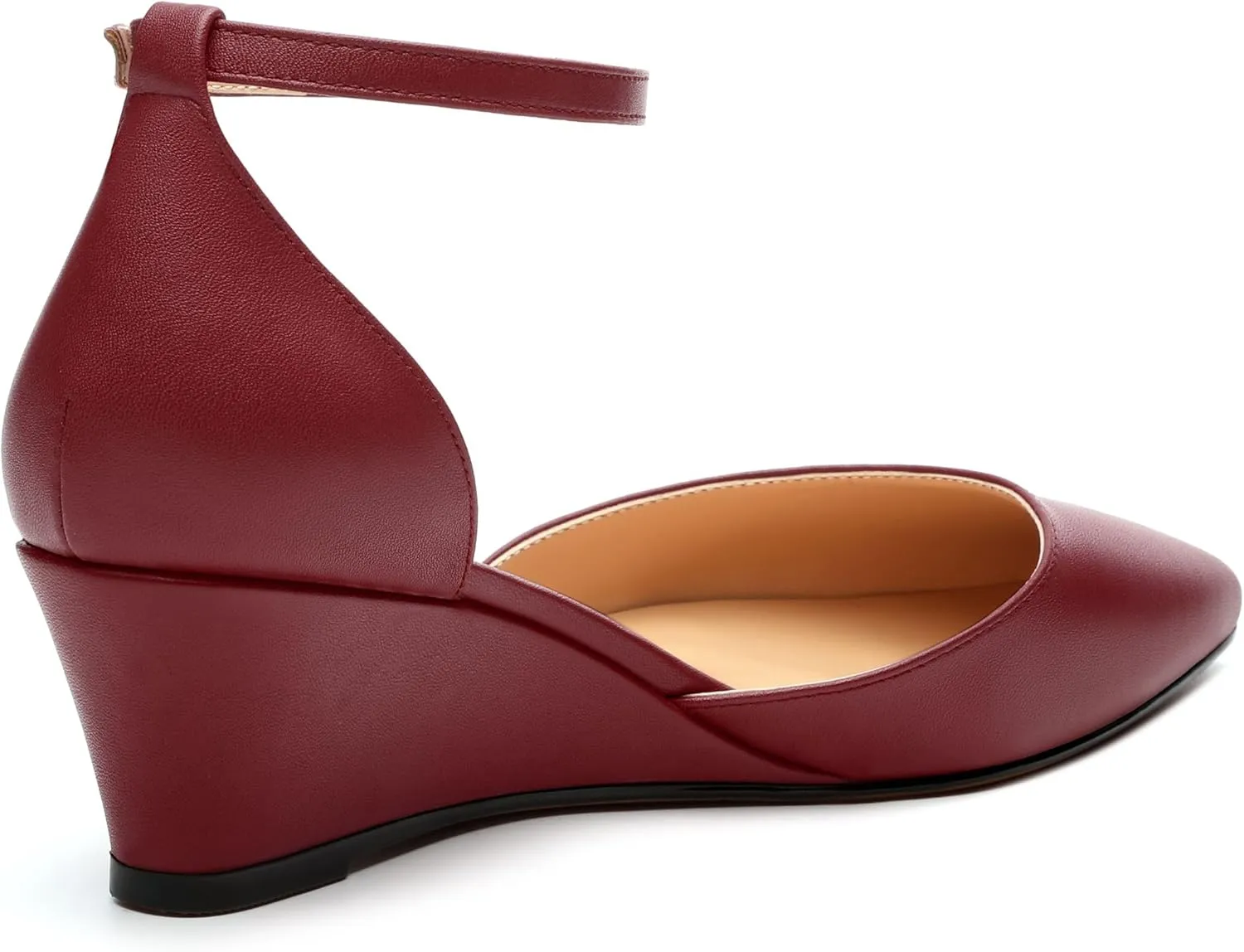 Womens Wedge Pumps, Pointed Toe Low Heel Wedges with Ankle Strap for Evening Party Dress Casual 2 Inch