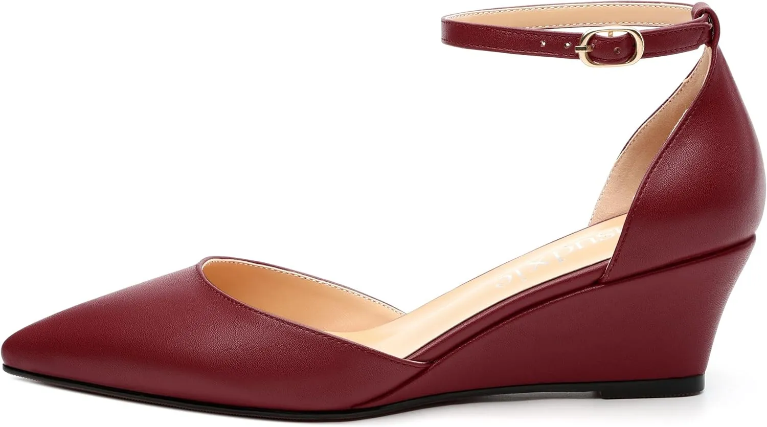 Womens Wedge Pumps, Pointed Toe Low Heel Wedges with Ankle Strap for Evening Party Dress Casual 2 Inch
