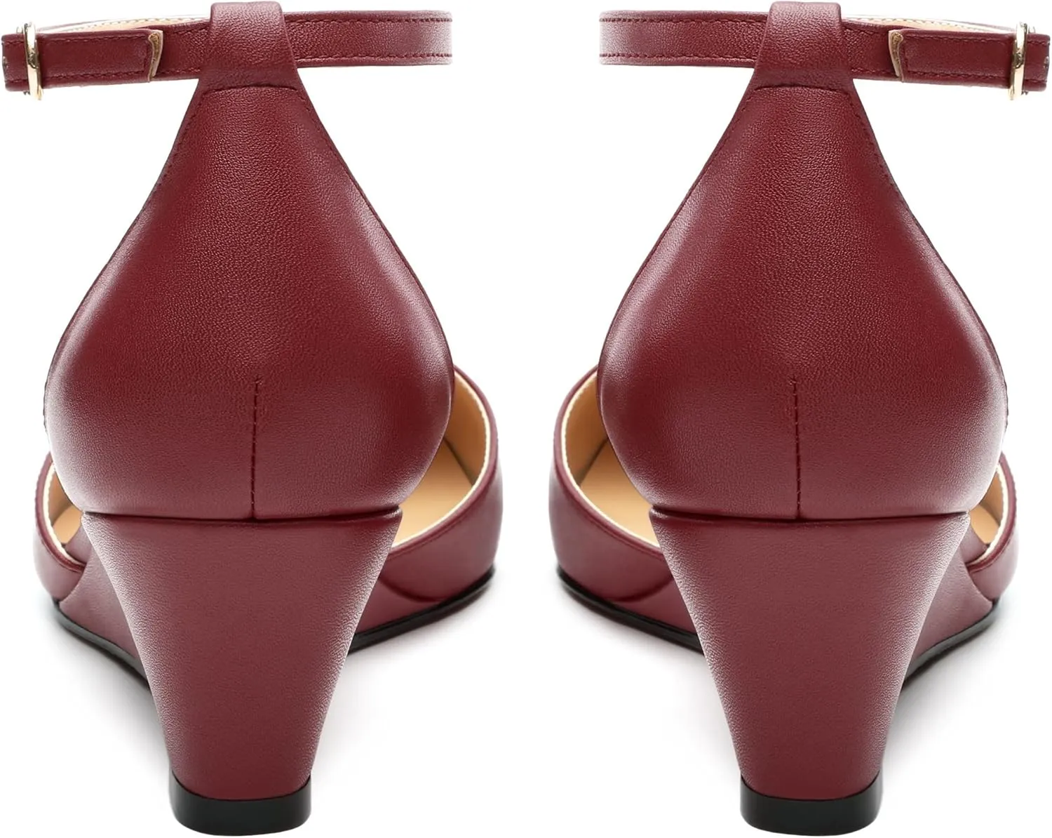 Womens Wedge Pumps, Pointed Toe Low Heel Wedges with Ankle Strap for Evening Party Dress Casual 2 Inch
