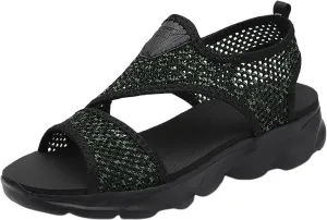 Women's Wedge Sandals, Black, Summer Shoes, Slip On Ankle Boots, Open Toe Slingback Flat Roman Flip Flops for Women, Beach Sandals