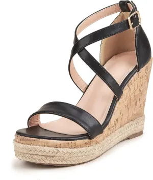 Women's Wedge Sandals Casual Summer Buckle Open Toe Ankle Strap Platform Wedge Heels