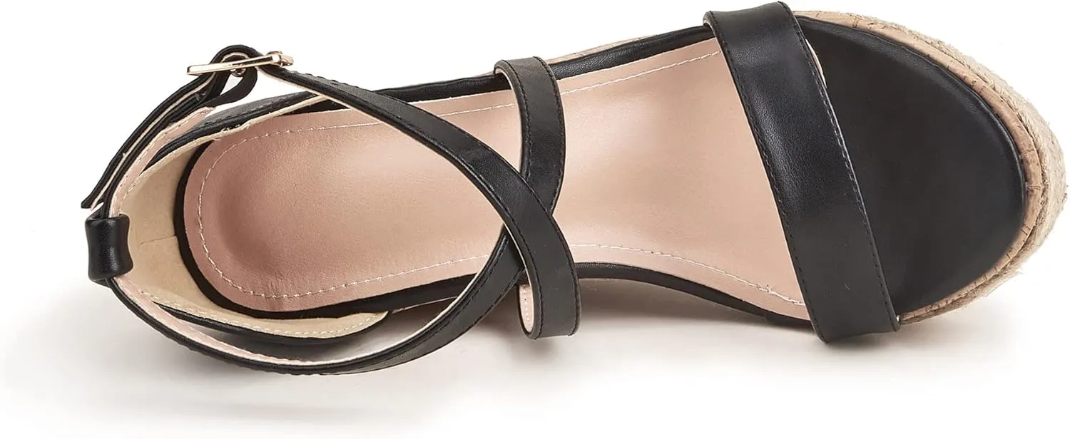 Women's Wedge Sandals Casual Summer Buckle Open Toe Ankle Strap Platform Wedge Heels