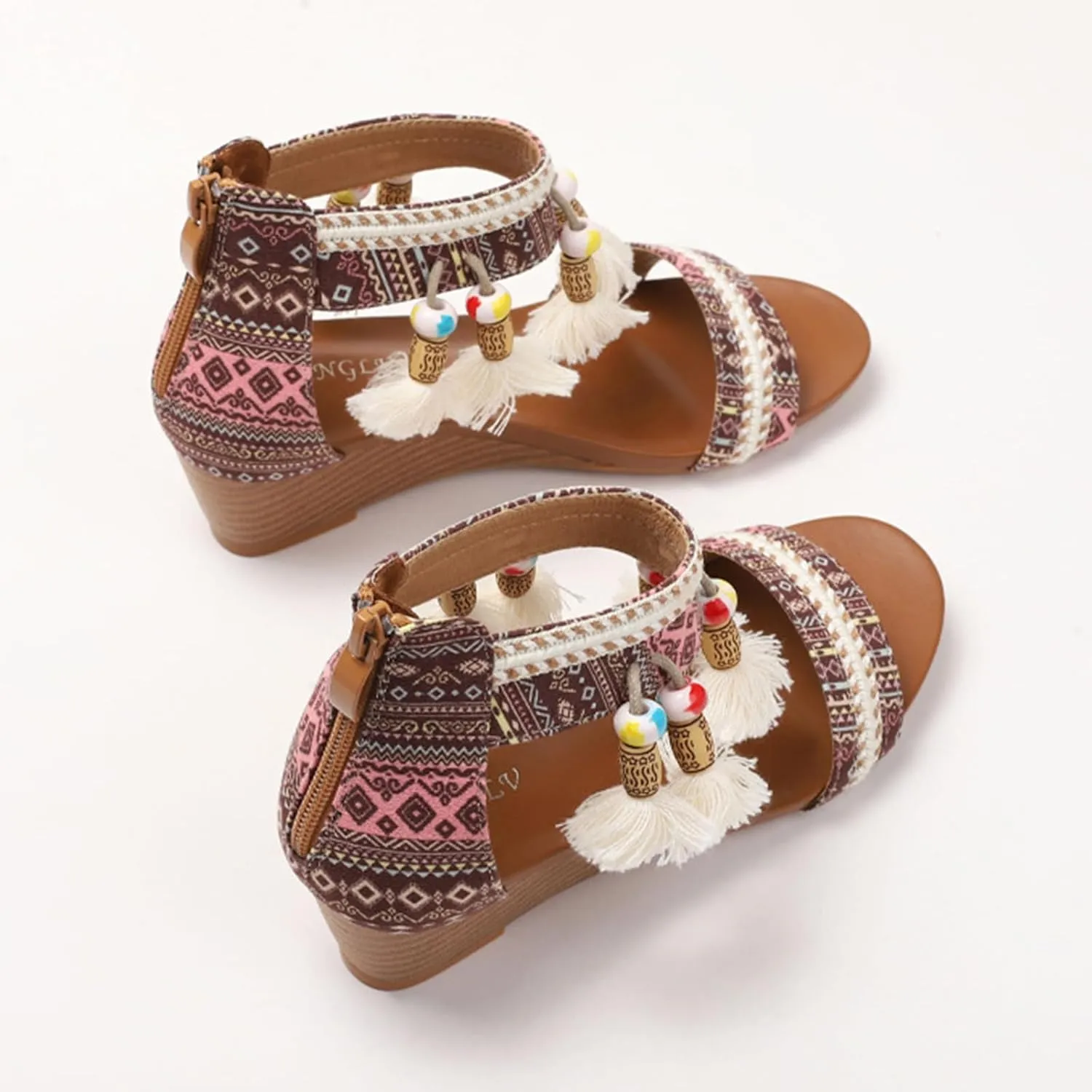 Women's White Sandals, Summer Mules, Comfortable, Roman Trendy Beach Comfortable Elegant Sandals with Rhinestones, Shoes, Wedge Heel