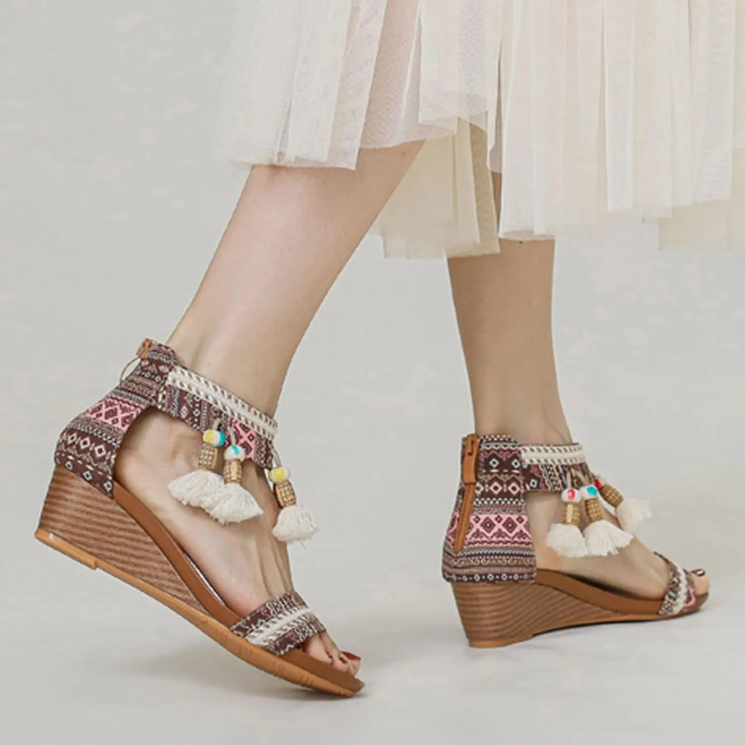 Women's White Sandals, Summer Mules, Comfortable, Roman Trendy Beach Comfortable Elegant Sandals with Rhinestones, Shoes, Wedge Heel