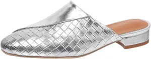 Women's Woven Mules Patchwork Ladies Trendy Low Heel Slip-On Shoes Comfortable Summer Casual Slides for Women