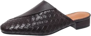 Women's Woven Mules Patchwork Ladies Trendy Low Heel Slip-On Shoes Comfortable Summer Casual Slides for Women