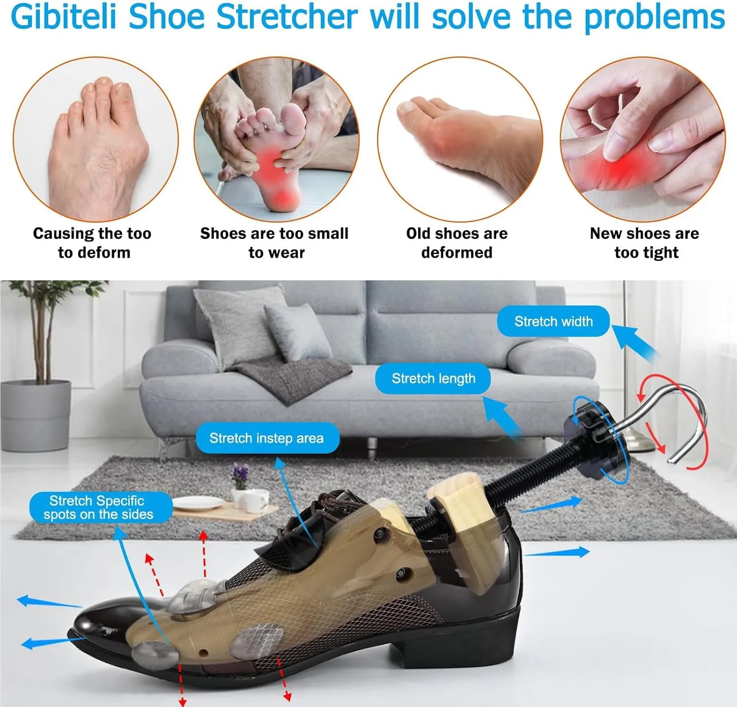 Wooden Shoe Stretcher, Shoe Stretcher Women Men, Pair 4-Way Shoe Widener Stretcher, Shoe Expander For Wide Feet