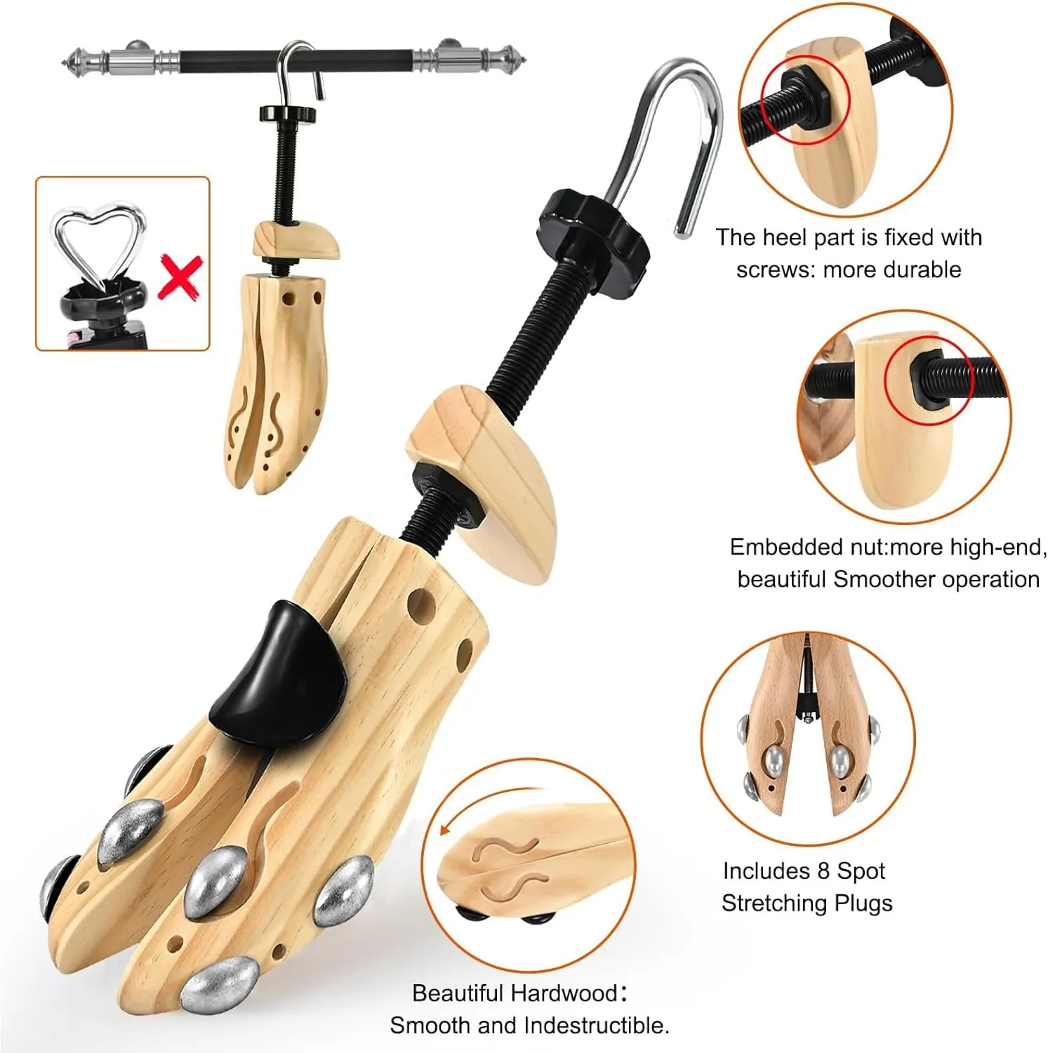 Wooden Shoe Stretcher, Shoe Stretcher Women Men, Pair 4-Way Shoe Widener Stretcher, Shoe Expander For Wide Feet