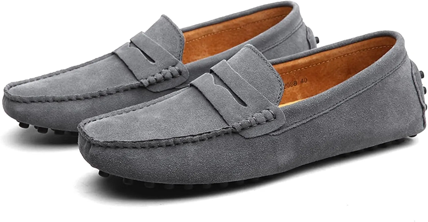 WUIWUIYU Men's Loafers Casual Slip On Shoes Soft Penny Loafers for Men Lightweight Suede Big Size Driving Boat Shoes Moccasins
