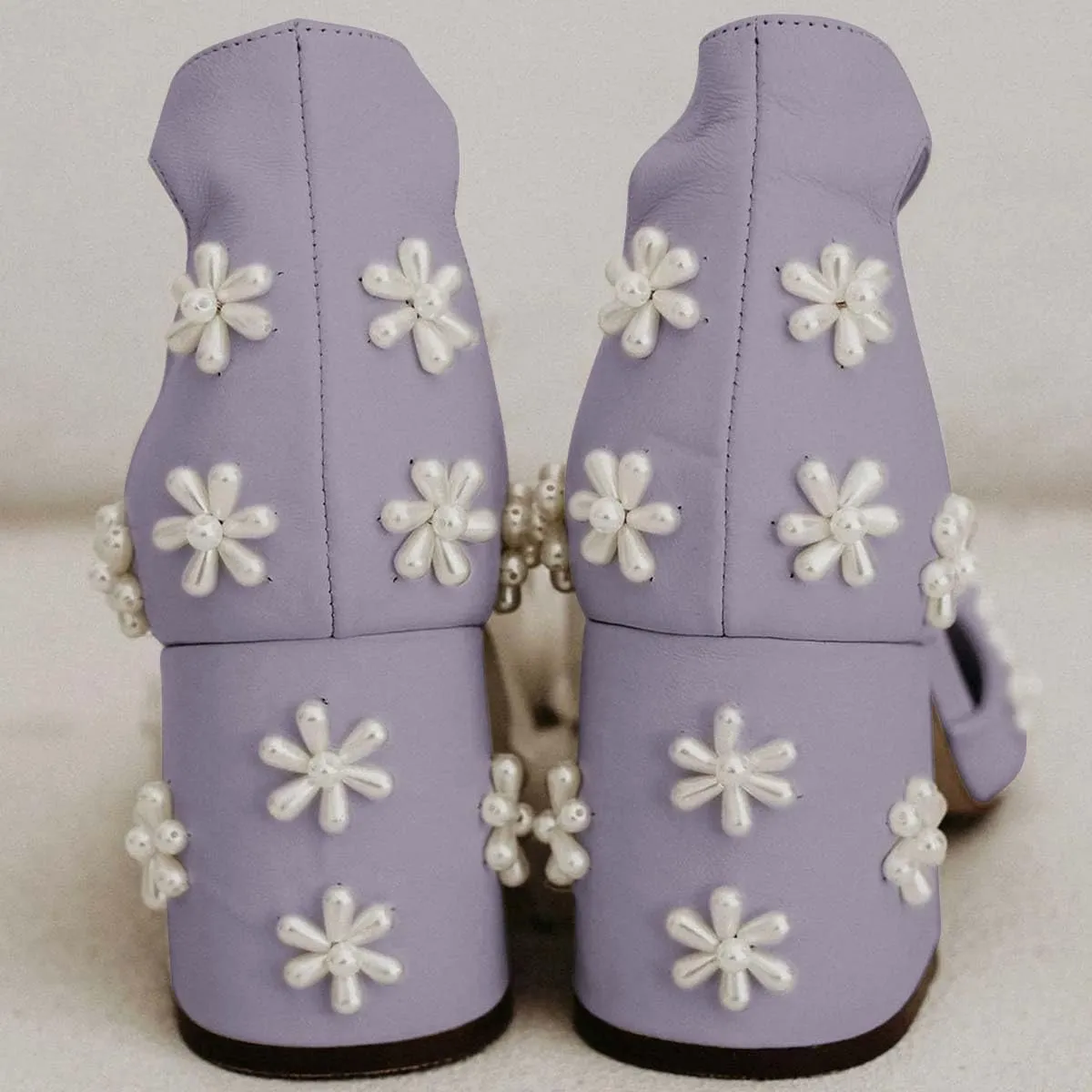 XYD Women Open Toe Sandals with Bloom Pearl Flower Ribbon Ankle Strap Chunky Block Heel Wedding Bridal Shoes