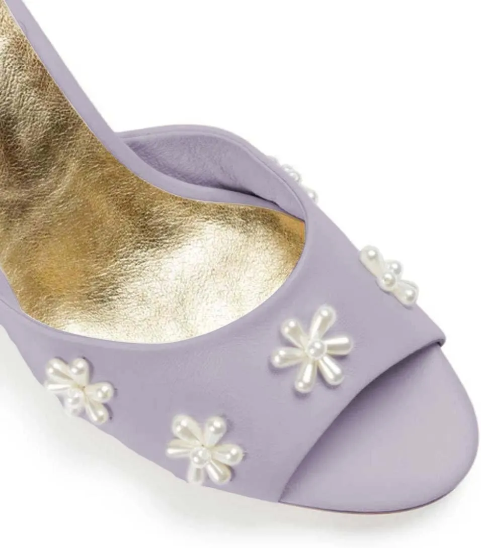 XYD Women Open Toe Sandals with Bloom Pearl Flower Ribbon Ankle Strap Chunky Block Heel Wedding Bridal Shoes