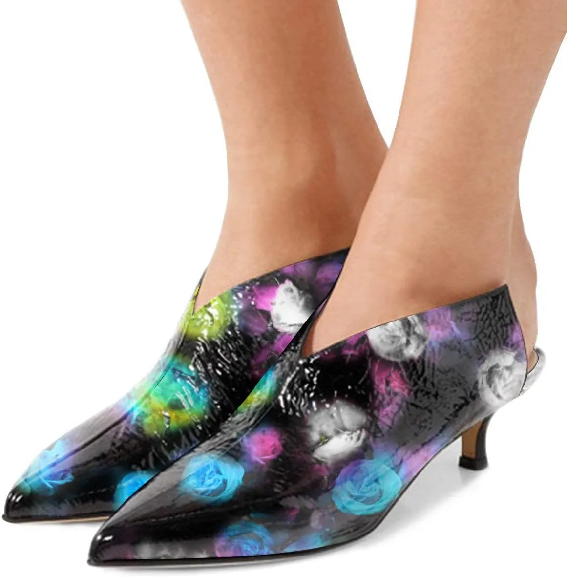 XYD Women Pointed Toe Kitten Mules Low Heels Slip On Pumps Slide Sandals Clog Backless Shoes